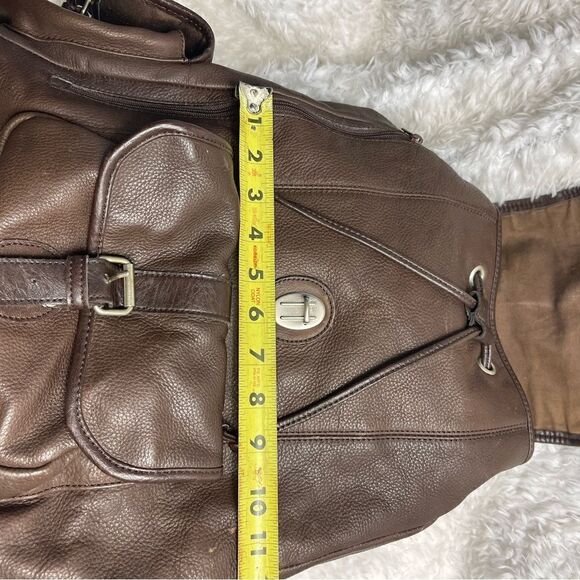 Vintage leather Brown Large Backpack saddle bag. antique tone hardwares. main image 8